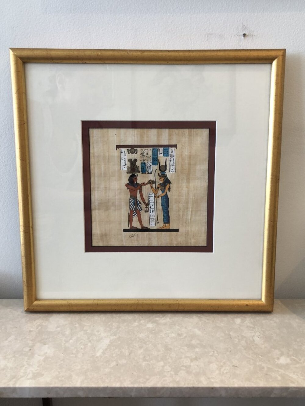 Authentic Vintage Gold Frame Egyptian Hieroglyph Papyrus Art Gods - Item 1